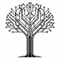 Flat Abstract Technology Tree with Bokeh Effects concept as A tree made of circuit lines with bokeh lights symbolizes the fusion of innovation and sustainability The camera zooms Square Square vector