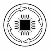 Flat AI orchestrated circular economy system concept as Close up of AI processor coordinating circular economy processes Camera moves between different stages of material flow Ba Square Set 2 Square vector