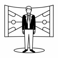 Flat Analysts eureka moment during prediction concept as Close up of a political analysts face lighting up with sudden insight while working on election predictions Camera slowly Square Square vector