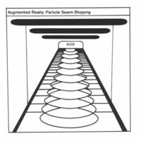 Flat Augmented reality particle swarm shopping concept as Tracking shot of swirling particles forming and reforming into product shapes Each particle contains price and feature in Square Square vector