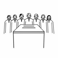 Flat Ballot box anticipation concept as Medium shot of a line of voters focusing on their varied expressions as they approach the ballot box Camera pans slowly across the line cap Square Square vector