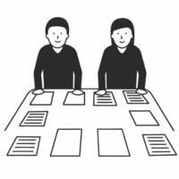 Flat Ballot design scrutiny concept as Wide shot of election officials and designers collaborating on ballot layout their expressions showing careful consideration Camera slowly m Square Square vector
