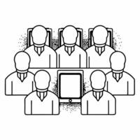 Flat Bokeh Abstract Group Discussing with Tablets concept as Silhouettes of a group using tablets with bokeh digital effects symbolizing innovation and technology in ESG business n Square Square vector