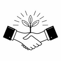 Flat Bokeh Hands Shaking Over Seedling concept as Two hands shaking over a growing seedling with bokeh effects symbolize compromise leading to community growth in ESG negotiations Square Square vector