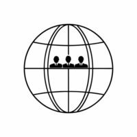 Flat Bokeh Globe with Businesspeople Overlay concept as A soft focus globe with overlaid silhouettes of businesspeople in discussion set against cool toned bokeh lights The camera Square Square vector
