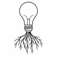 Flat Bokeh Lightbulb Growing Roots concept as A glowing lightbulb with roots growing downward amid bokeh effects symbolizing innovative growth rooted in community and compromise in Square Square vector