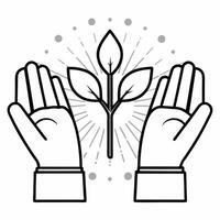 Flat Bokeh Hands Reaching Towards Plant concept as Soft focus hands reaching out towards a growing plant with bokeh lights The camera tilts downwards symbolizing collective effort Square Square vector