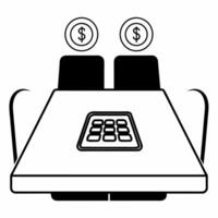 Flat Calculator with holographic revenue icons concept as A calculator sits on a glossy white desk with two holographic icons hovering a glowing dollar sign and a percentage symbol Square Square vector