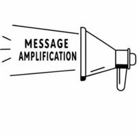 Flat Campaign message amplification megaphone concept as of a megaphone amplifying campaign messages with increasing size text Camera follows the path of the amplified mess Square Square vector
