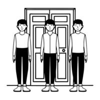 Flat Campaign volunteers canvassing neighborhood concept as Series of shots following volunteers knocking on doors talking with residents Camera captures genuine interactions and Square Square vector