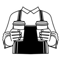 Flat Candid Cafe Payment concept as A candid image of a barista handing a coffee cup to a customer over the counter with a white background The camera focuses on their hands captu Square Square vector