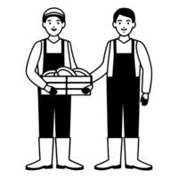 Flat Candid Farmer Selling Produce concept as A candid image of a farmer handing over produce to a buyer set against a white background The camera focuses on their hands capturing Square Square vector