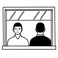 Flat Candid Shop Window Browsing concept as A candid shot of a person peering into a shop window display with a white background The camera captures from behind the glass emphasiz Square Square vector