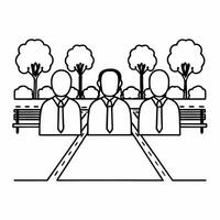 Flat Candid Walking Meeting in Park concept as A candid image of business professionals having a walking meeting in a park with a white balance background The camera follows from Square Square vector