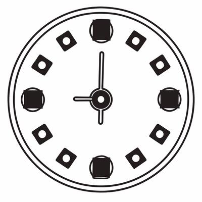Flat Clock face with voting deadline concept as illustration of a clock face with hands approaching midnight symbolizing election deadline Clock numbers are replaced with v Square Square