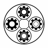 Flat Circular ESG infographic with interconnected gears concept as Close up of a circular infographic with E S and G sections each containing gears representing various aspects of Square Square vector
