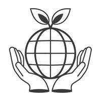 Flat Close up of Hands Holding Globe with Seedling concept as A macro shot of hands cradling a small globe with a seedling growing on it The camera focuses on the seedling and han Square Square vector