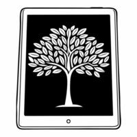 Flat Close up of Holographic Tree Growing from Tablet concept as A macro shot of a holographic tree sprouting from a tablet screen The camera angle slightly tilts to showcase the Square Square vector