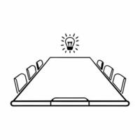 Flat Conference Table with Holographic Hands and Lightbulb concept as A conference table on a glossy white floor has two holographic icons hovering above hands shaking and a lightb Square Square vector