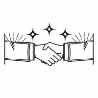Flat Cosmic deal sealer concept as Dolly shot moving towards two business people shaking hands in a cosmic themed office Soft glowing nebulas and star clusters float around them Square Square vector