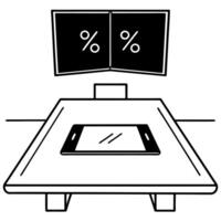 Flat Credit card with glowing offer icons concept as A credit card on a glossy white table with two holographic elements above a percentage discount and an offer sign The scene re Square Square vector