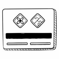 Flat Credit Card with Holographic Puzzle Pieces and Leaf concept as A credit card lies flat on a glossy white surface with two holographic icons above interlocking puzzle pieces an Square Square vector