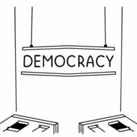 Flat Democracy constellation in corporate sky concept as Medium shot of a constellation forming the word democracy in a soft abstract corporate sky with subtle office elements Cam Square Square vector
