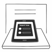 Flat Digital device with online voting interface concept as illustration of a tablet or smartphone displaying a sleek online voting interface Screen shows options for candi Square Square vector