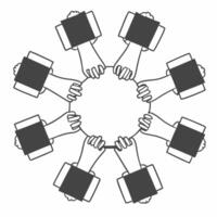 Flat Diverse hands raising voting cards concept as Wide angle view of a diverse group of hands holding up colorful voting cards against a soft out of focus background Camera slowl Square Square vector