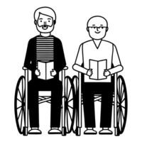 Flat Election day accessibility assistance concept as Close up of poll worker helping elderly or disabled voter with ballot or machine Camera pans to show other accessibility feat Square Square vector