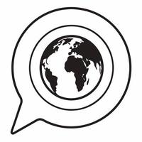 Flat Earth and Chat Bubble Icon concept as A image showing the Earth inside a chat bubble symbolizing global discussions in ESG negotiations Isolated on a white background Square Square vector