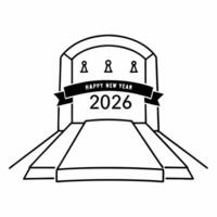 Flat Elegant Ribbon Podium concept as An elegant podium adorned with ribbons featuring the text Happy New Year 2026 The isolated white background highlights the podiums beauty cre Square Square vector