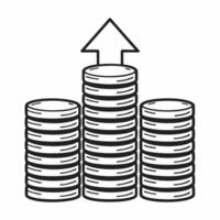 Flat Floating coin stack with growth arrow concept as illustration of a stack of gold coins with a glowing green arrow rising upwards isolated on a white background The coi Square Square vector
