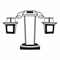 Flat Floating debate podiums with policy balance scales concept as Wide shot of two debate podiums floating in space with balance scales between them weighing policy options Camer Square Square vector