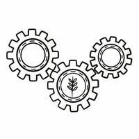 Flat Floating Gears with Plant Sprout concept as A set of gears with a small plant sprout emerging from them appears to float against a white background The camera angle captures Square Square vector