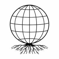 Flat Floating Globe Growing Roots concept as A globe with roots extending downward floats mid air against a white background The camera captures a straight on shot symbolizing glo Square Square vector