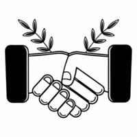 Flat Floating handshake sprouting leaves concept as Close up of two hands forming a handshake suspended in mid air with small green leaves sprouting from the wrists Camera slowly Square Square vector