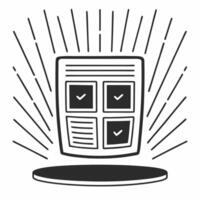 Flat Floating holographic ballot with checkmark concept as Close up of a holographic ballot floating in space with a glowing checkmark appearing as if by magic The ballot rotates Square Square vector