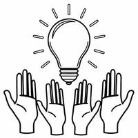 Flat Floating Hands Reaching for Light Bulb concept as Hands reach towards a floating light bulb mid air against a white background The camera captures an upward angle symbolizing Square Square vector