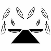 Flat Floating holographic white feathers and balance scales concept as Wide shot of holographic white feathers floating around balance scales Camera follows the feathers gentle de Square Square vector