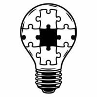 Flat Floating Light Bulb with Puzzle Pieces concept as A light bulb composed of puzzle pieces floats mid air against a white background The camera focuses on the bulb symbolizing Square Square vector