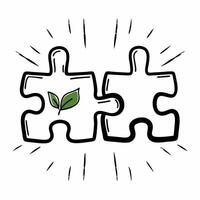Flat Floating Puzzle Pieces with Green Leaf concept as Two puzzle pieces one featuring a green leaf appear to float and interlock mid air against a white background The camera ang Square Square vector