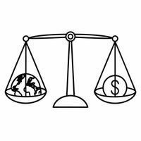 Flat Floating Scale Balancing Earth and Dollar Sign concept as A illustration of a scale floating mid air against a white background balancing the Earth on one side and a do Square Square vector