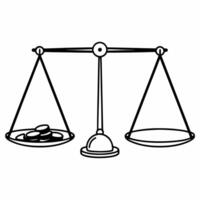 Flat Floating scales balancing Earth and coins concept as Wide shot of a set of scales suspended in air with a miniature Earth on one side and a pile of coins on the other Camera Square Square vector