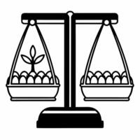 Flat Floating scales balancing growth and community concept as Close up of scales suspended in air with a sprouting plant on one side and diverse community figures on the other Ca Square Square vector