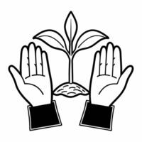 Flat Floating Seedling Growing from Hands concept as A small seedling grows from a pair of hands floating mid air against a white background The camera captures a close up emphasi Square Square vector