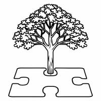 Flat Floating Tree Growing from Puzzle Piece concept as A tree grows out of a puzzle piece floating mid air against a white background The camera focuses on the merging point symb Square Square vector