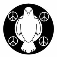 Flat Floating white dove with holographic peace symbols concept as Medium shot of a holographic white dove surrounded by floating peace symbols Camera pans across the scene captur Square Square vector