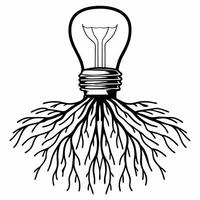 Flat Flying Light Bulb with Roots concept as A light bulb with roots extending downward floats mid air against a white background The camera captures a close up symbolizing innova Square Square vector