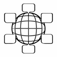 Flat Flying Globe with Speech Bubbles concept as A globe hovers in mid air with speech bubbles orbiting around it set against a white background The camera captures a dynam Square Square vector